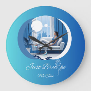 Me Time Just Breathe Blue Large Clock