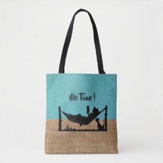 Me Time Teal and Beige Burlap Tote Bag