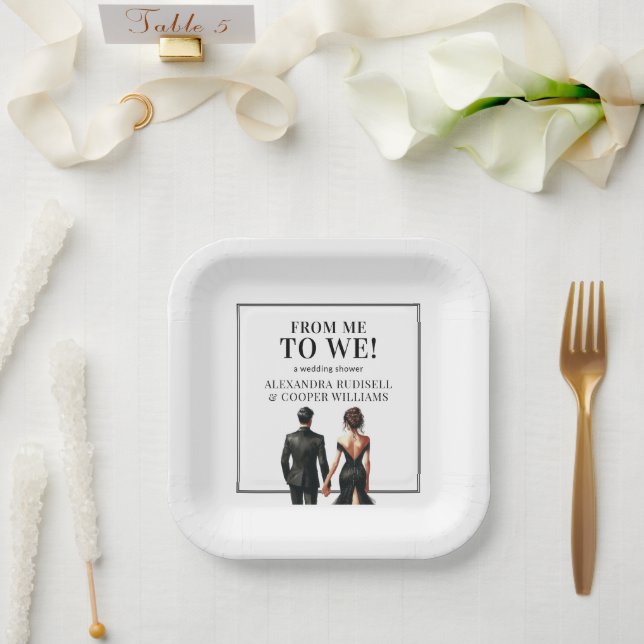 ME TO WE | Elegant Black and White  Paper Plates (Wedding)