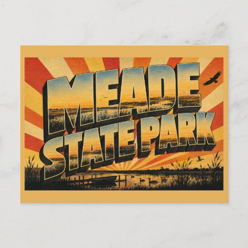 Meade State Park Kansas Oasis Lake Plains Art Postcard
