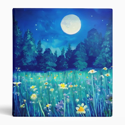 Meadow and Forest Under a Full Moon 3 Ring Binder