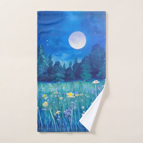 Meadow and Forest Under a Full Moon Bath Towel Set
