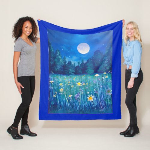 Meadow and Forest Under a Full Moon Fleece Blanket