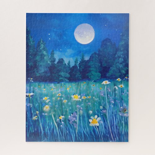 Meadow and Forest Under a Full Moon Jigsaw Puzzle