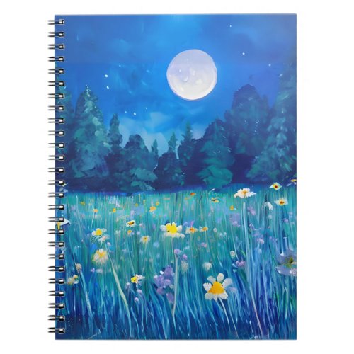 Meadow and Forest Under a Full Moon Notebook