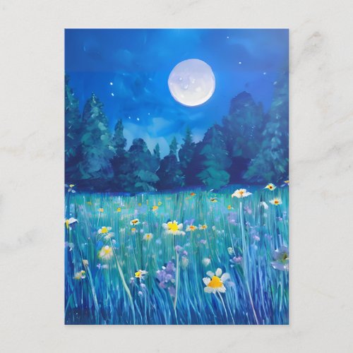 Meadow and Forest Under a Full Moon Postcard