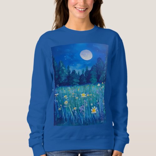 Meadow and Forest Under a Full Moon Sweatshirt