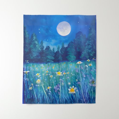 Meadow and Forest Under a Full Moon Tapestry
