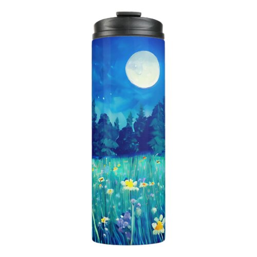 Meadow and Forest Under a Full Moon Thermal Tumbler