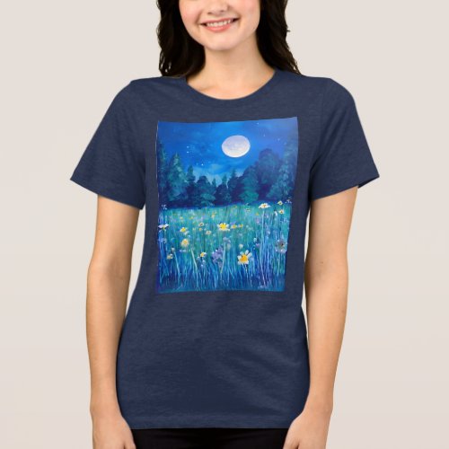 Meadow and Forest Under a Full Moon Tri_Blend Shirt