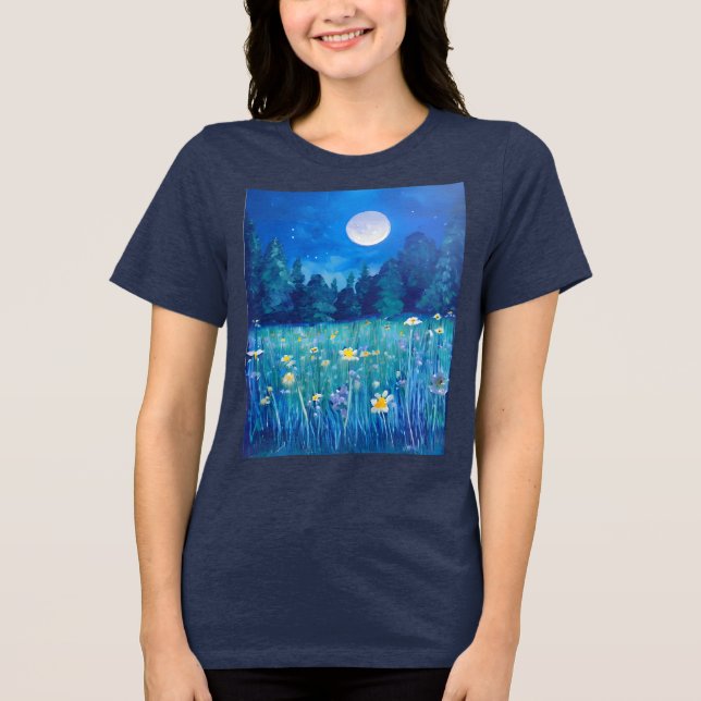 Meadow and Forest Under a Full Moon Tri-Blend Shirt (Front)