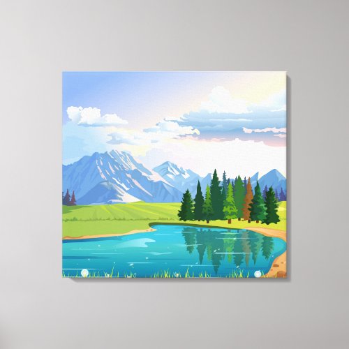 Meadow background with lake and mountains canvas print