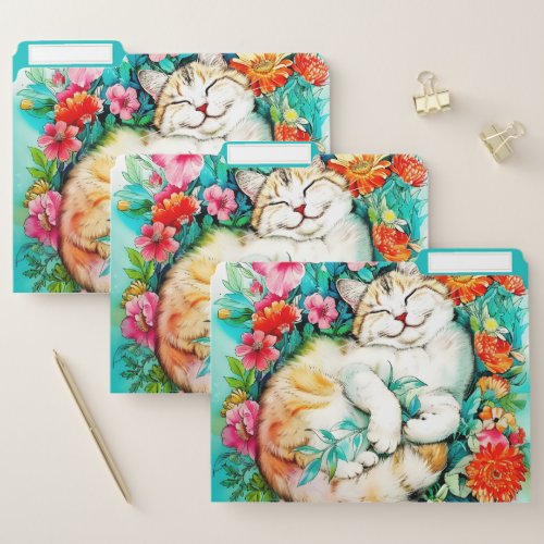 Meadow Blossom Cat Bliss Watercolor File Folder