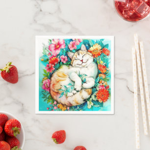 Meadow Blossom Cat Bliss Watercolor Napkins