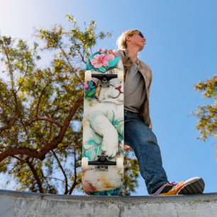 Meadow Blossom Cat Bliss Watercolor Skateboard