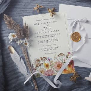 Meadow Bohemian Wildflower Rustic QR Code Wedding Invitation