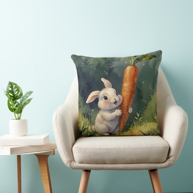 Meadow Bunny Dreams: Whimsical Throw Pillow  (Chair)