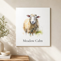 Meadow Calm Sheep Watercolor Metal Wall Art