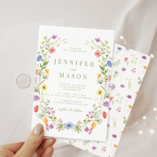 Meadow colorful wildflower boho wedding invitation