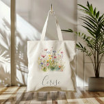 Meadow Colorful Wildflower Bridesmaid  Tote Bag<br><div class="desc">This meadow colorful wildflower bridesmaid tote bag is the perfect wedding gift to present your bridesmaids and maid of honor for a modern wedding. The design features green,  pink,  blush,  yellow,  purple,  watercolor multicolor meadow flowers.</div>
