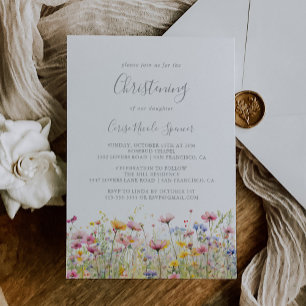 Meadow Colorful Wildflower Christening Invitation