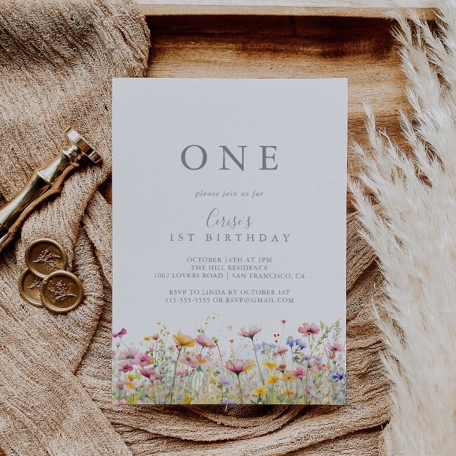 Meadow Colorful Wildflower First Birthday Party Invitation (Creator Uploaded)