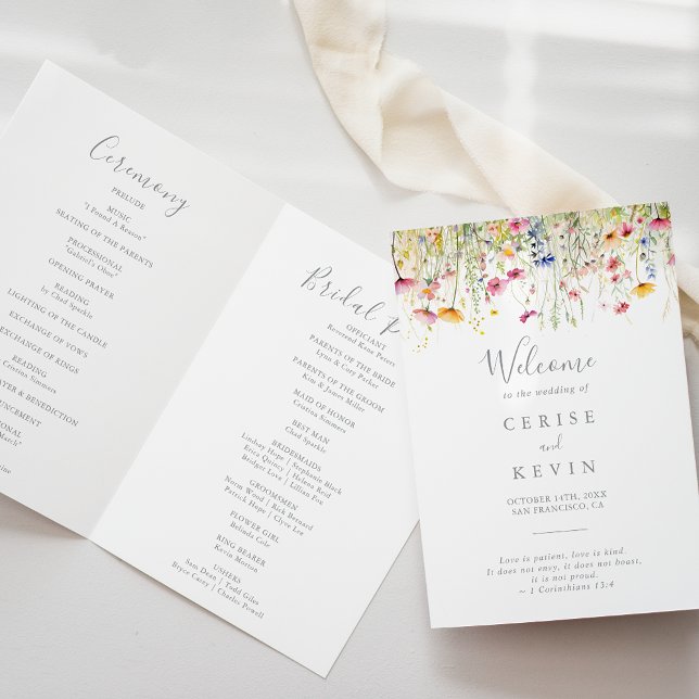 Meadow Colorful Wildflower Folded Wedding Program (Creator Uploaded)