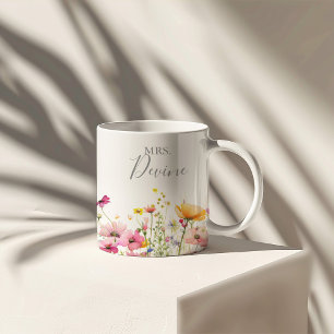 Meadow Colorful Wildflower Mrs Newlywed Bride Two-Tone Coffee Mug