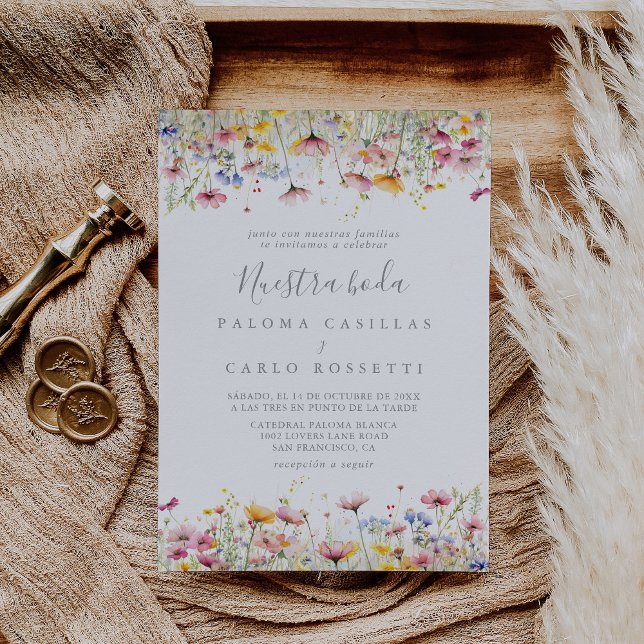 Meadow Colorful Wildflower Nuestra Boda Wedding Invitation (Creator Uploaded)