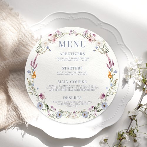 Meadow colorful wildflower round Menu Card Plate