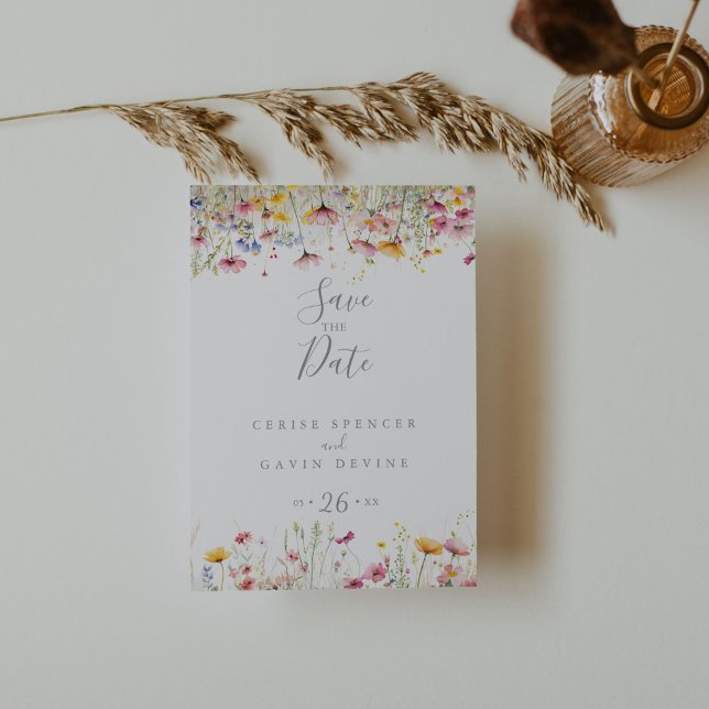Meadow Colorful Wildflower Save the Date Postcard (Creator Uploaded)