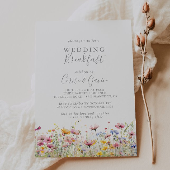 Meadow Colorful Wildflower Wedding Breakfast Invitation (Creator Uploaded)