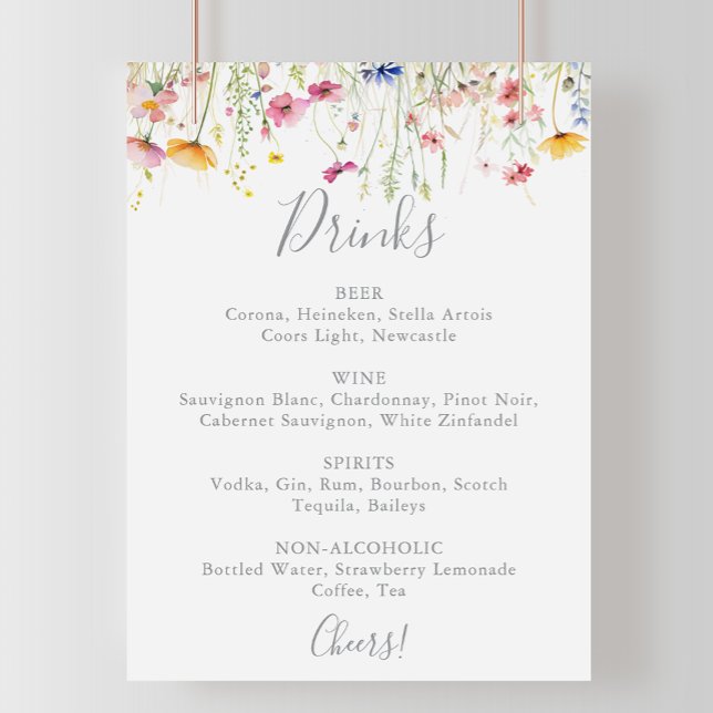 Meadow Colorful Wildflower Wedding Drinks Menu  Poster (Creator Uploaded)