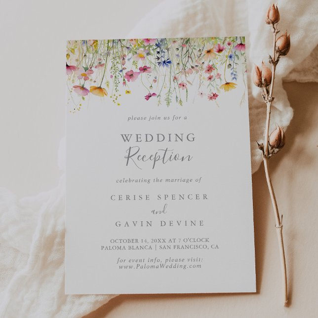 Meadow Colorful Wildflower Wedding Reception Invitation (Creator Uploaded)