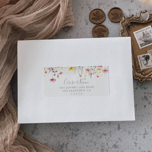 Meadow Colorful Wildflower Wedding RSVP Address  Label (Creator Uploaded)