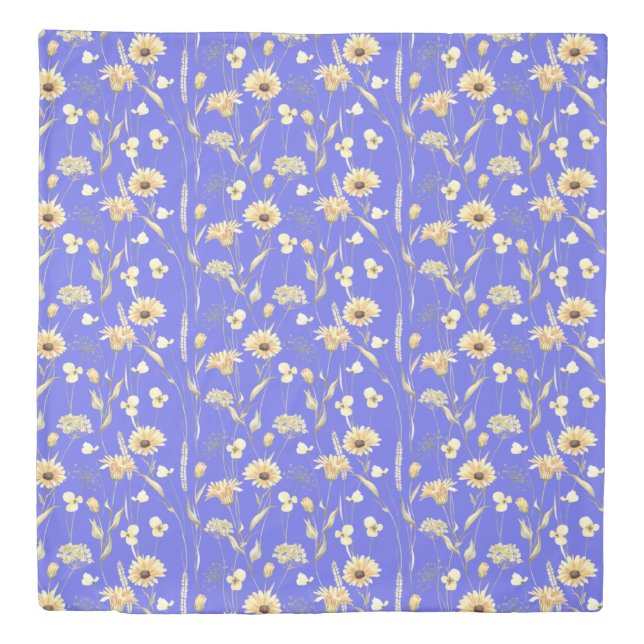 Meadow cottage country print blue duvet cover (Front)