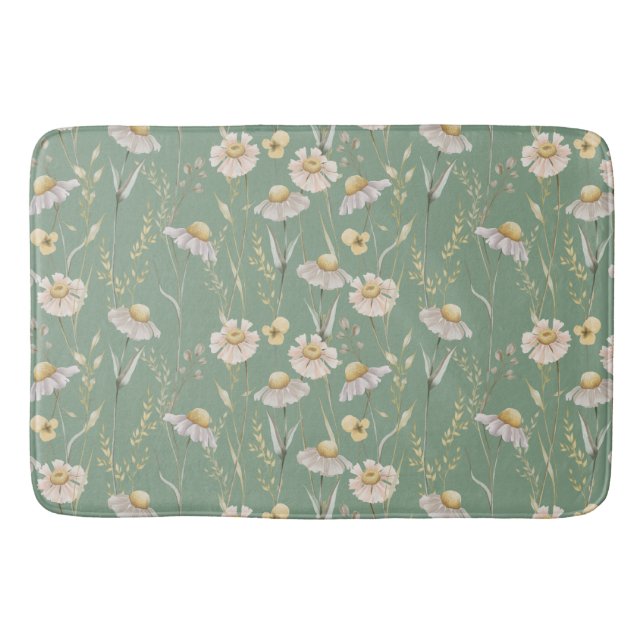 Meadow cottage country print on green bath mat (Front)