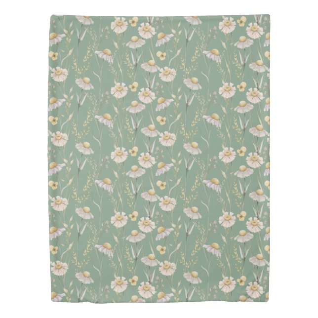 Meadow cottage country print on green  duvet cover (Front)