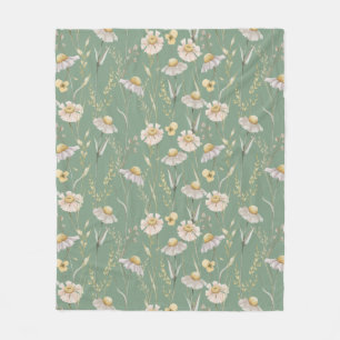 Meadow cottage country print on green  fleece blanket