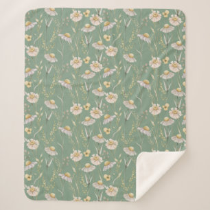 Meadow cottage country print on green sherpa blanket