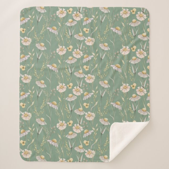 Meadow cottage country print on green  sherpa blanket (Front)
