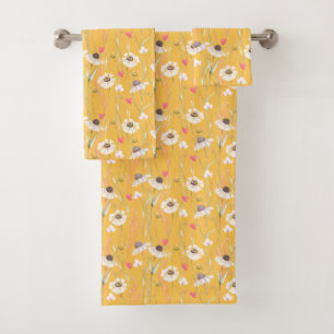 Meadow cottage country print yellow  bath towel set