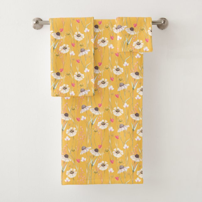 Meadow cottage country print yellow  bath towel set (Insitu)