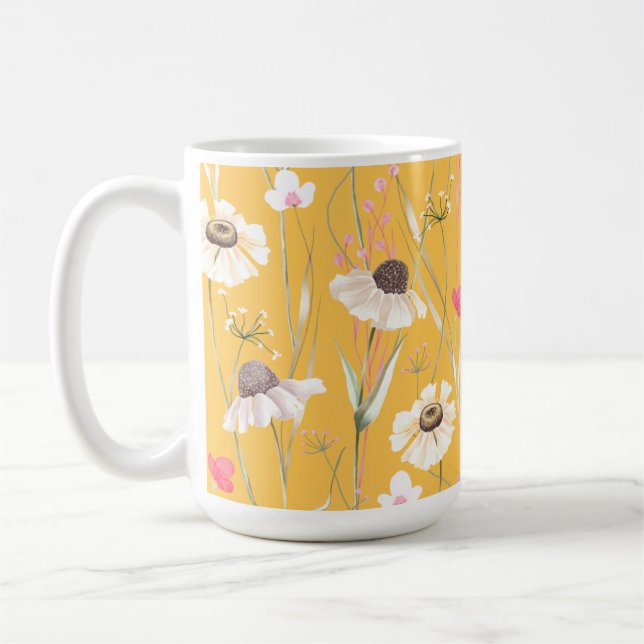 Meadow cottage country print yellow  coffee mug (Left)