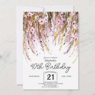 Meadow Custom Wildflowers 40th birthday Invitation