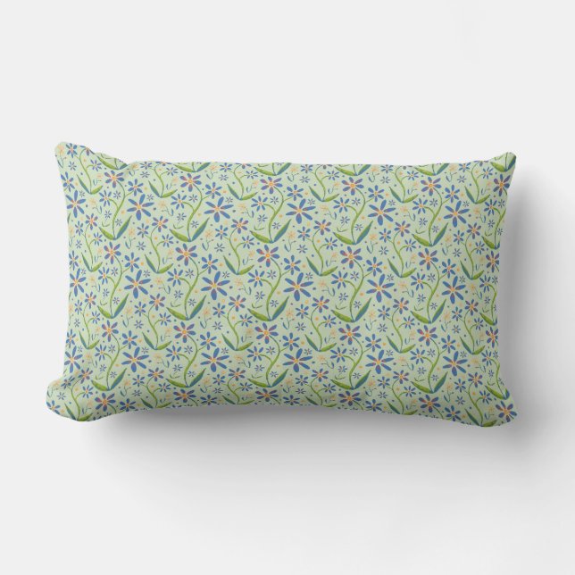 Meadow | Dancing Watercolor Daisies Lumbar Pillow (Front)