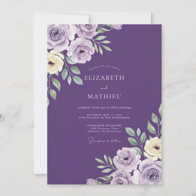 Meadow Deep Purple Peony Wedding Invitation (Front)