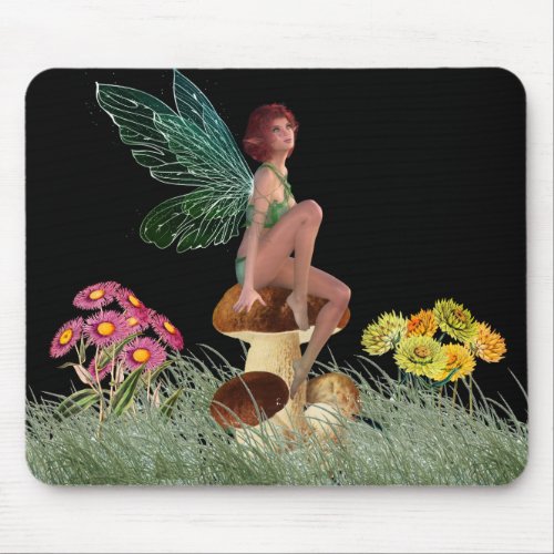 Meadow Fairy Seated on Mushroom at Night Mouse Pad