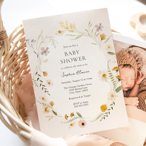 Meadow Field Wildflowers Baby Shower Invitation