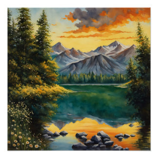 meadow filled with white flowers Glossy Poster